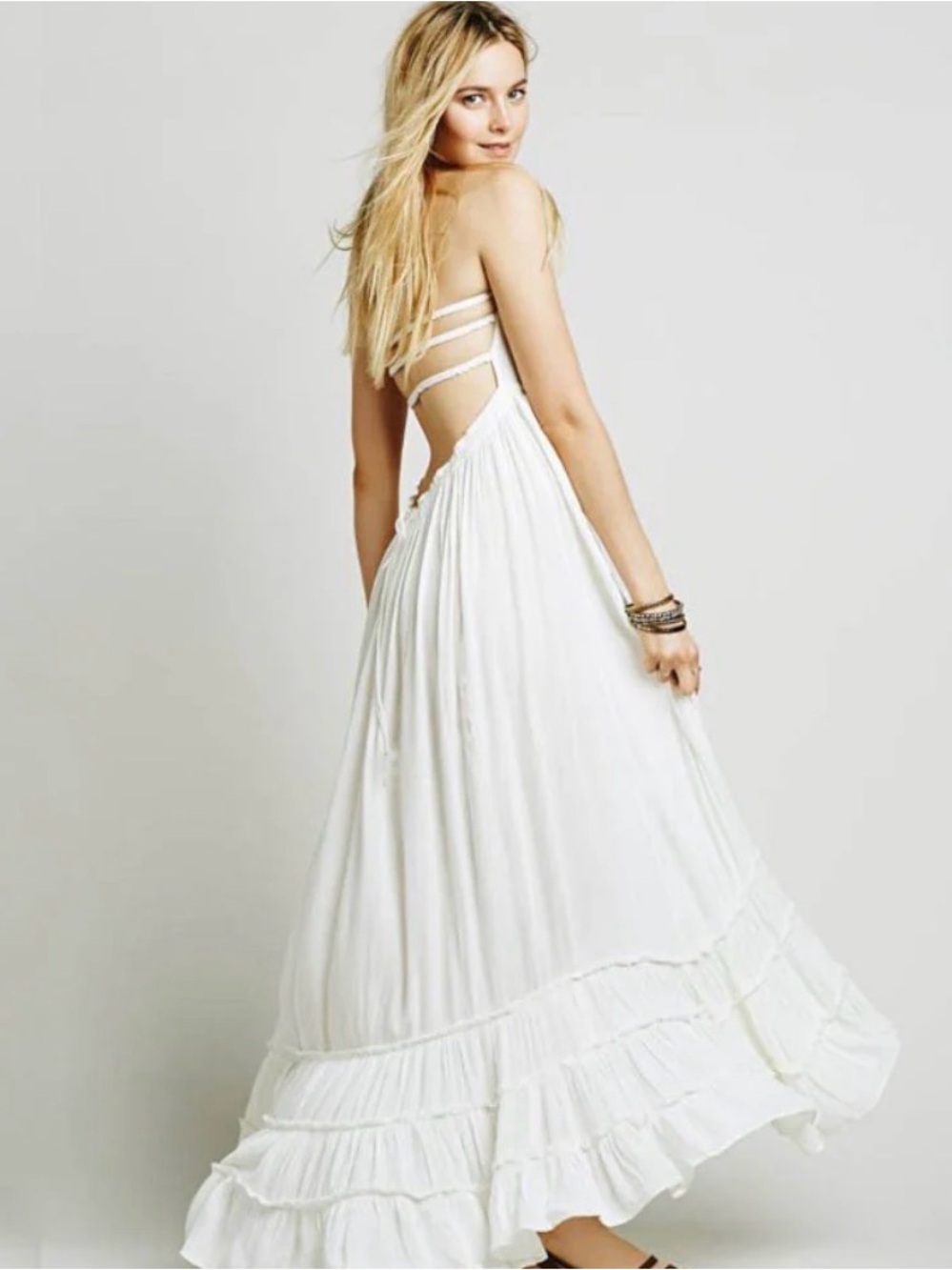 White Smocked Strapless Tiered Maxi Dress - Picture 2 of 13